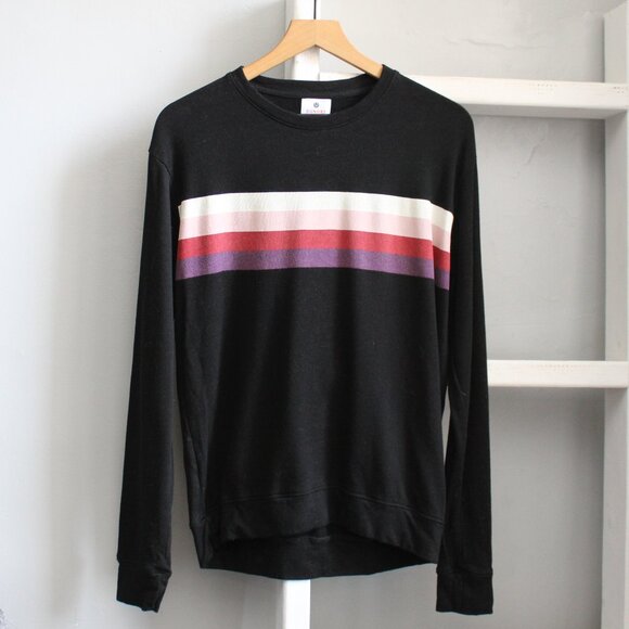 Sundry Women's Black Multicolor Stripe Pullover Crew Sweatshirt Size 2 / Medium - Picture 1 of 5